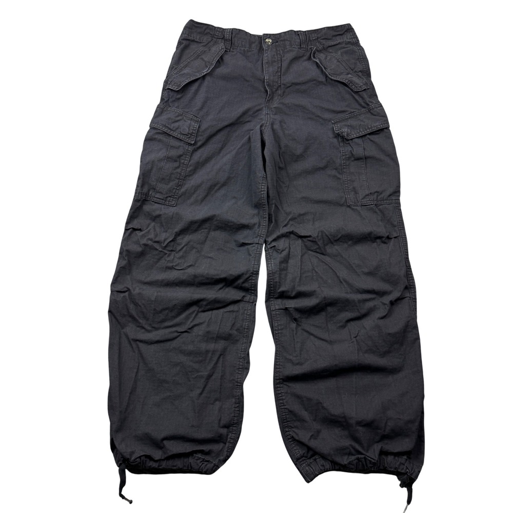 H&M Mens 32x30 Loose Fit Ripstop Cargo Pants Black Baggy Utility Streetwear